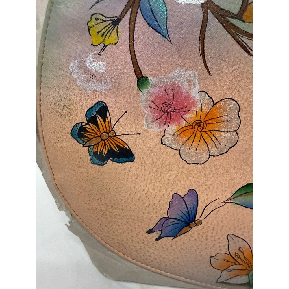 Anuschka Hand-Painted Leather FLAP PURSE SADDLE BAG JAPANESE GARDEN W/ POUCHES